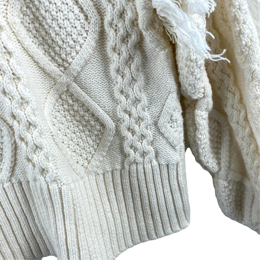 Habitual Girl White Cable Knit Cotton Blend Cropped Sweater GIrls Size 12 EUC - Picture 5 of 8